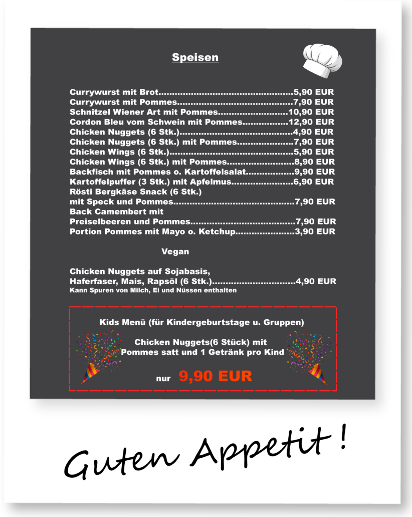 speisekarte aushang